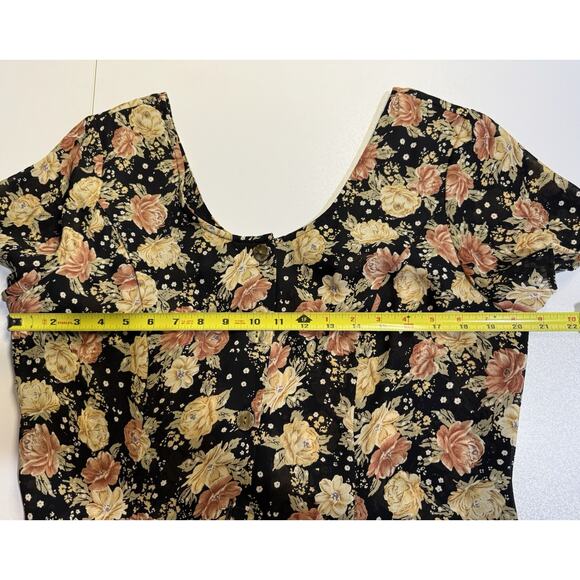 Vtg 90s Express Button Front Dress 13 14 XL Prairie Dark Floral Romantic Sheer - Picture 5 of 10